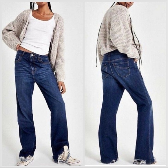 Free People We the Free Blue Fields Flare Jeans Distressed Ankle Sz 31 - Picture 1 of 14